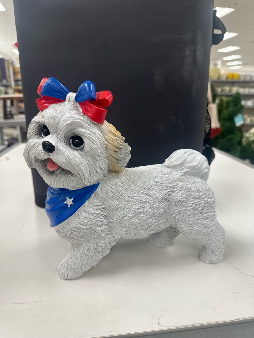 Marshalls White Patriotic Pup Figurine with Red and Blue Bow